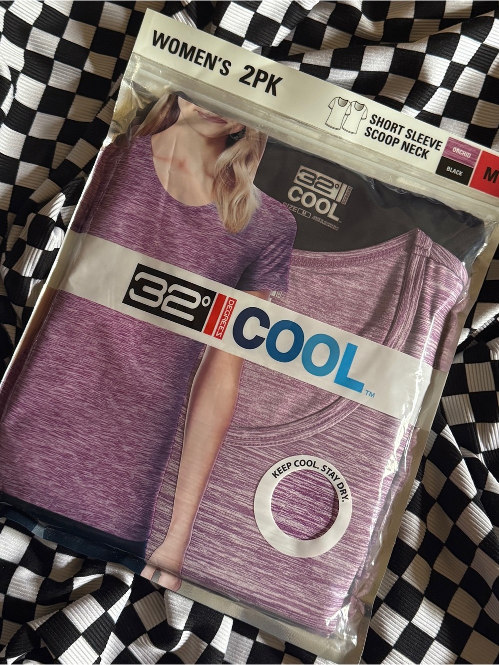 32 Degrees Women's Short Sleeve Scoop Neck Tee - Purple and Black (2PK)